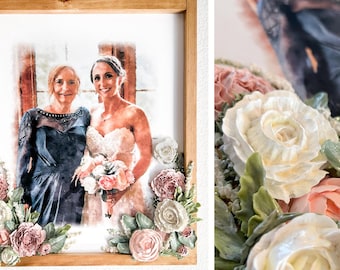 Unique family portrait watercolor painting from photo 3D floral wall art personalized art wedding gift watercolor portrait custom wall art