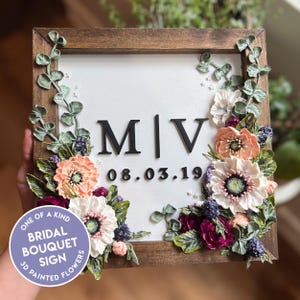 Custom wedding bouquet painting wedding day gift for her bridal bouquet art wedding date wall art wedding bouquet commission painting gift