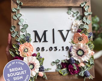 Custom wedding bouquet painting wedding day gift for her bridal bouquet art wedding date wall art wedding bouquet commission painting gift