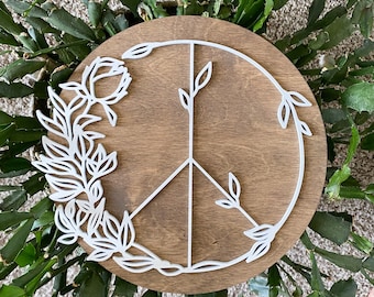 Floral peace sign hippie decor home decor round wood sign boho decor for office hippie home decor for dorm gift for her housewarming gift