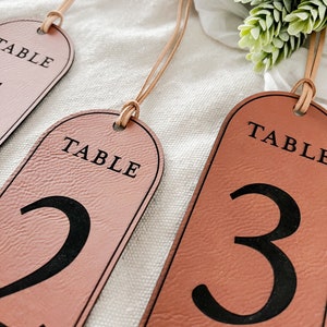 Leather Wedding Table Number tag for wedding Table Decor Vegan Leather wedding decor wedding centerpiece boho rustic wedding rustic wedding image 6