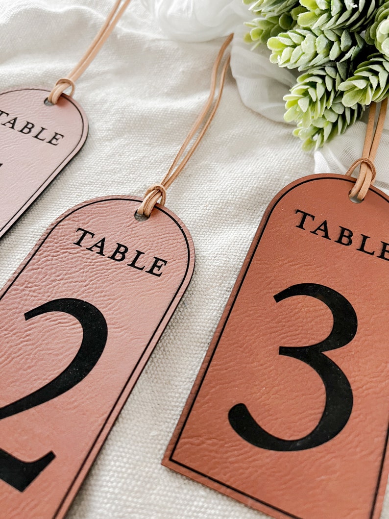 Leather Wedding Table Number tag for wedding Table Decor Vegan Leather wedding decor wedding centerpiece boho rustic wedding rustic wedding image 6