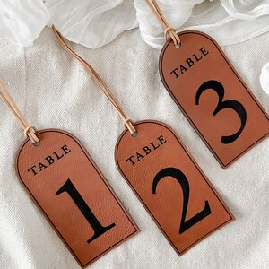 Leather Wedding Table Number tag for wedding Table Decor Vegan Leather wedding decor wedding centerpiece boho rustic wedding rustic wedding image 5