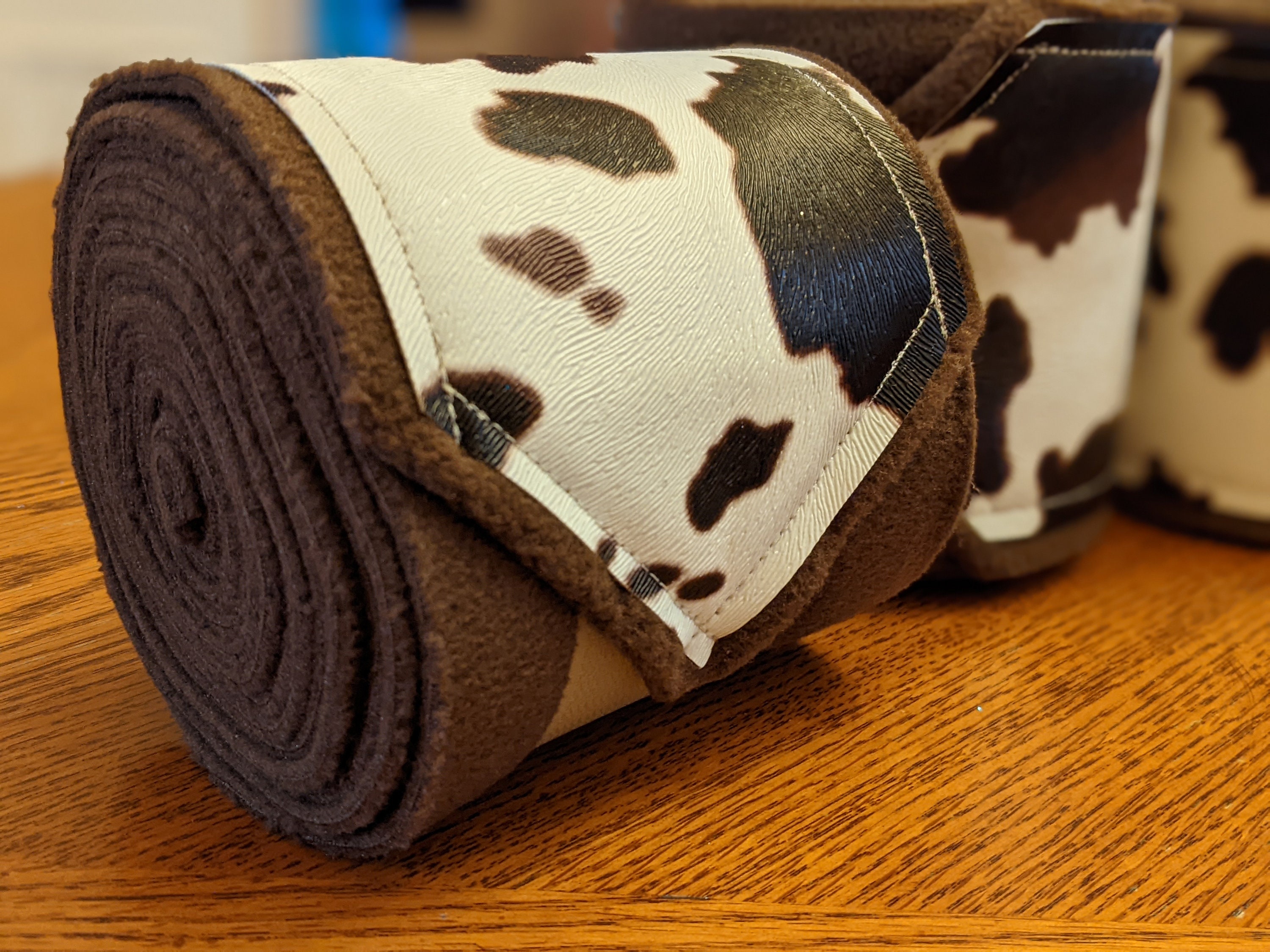 Polo Cow Pattern Brown Cow Print Polo Wraps, Cow Print Vinyl Over Warm Brown Fleece ...