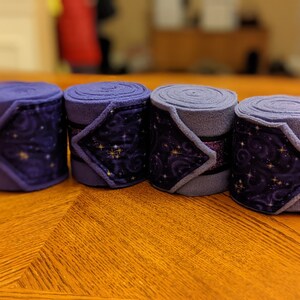 Polo Wraps/Stable Wraps, Gold stars on deep purple cotton over light and dark purple fleece stable wraps, choose the best color for you