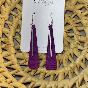 Magenta Palm Leather Dangle Earrings: Handmade Boho Statement Jewelry