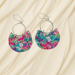 Multi-Color Leather Dangle Earrings: Silver Ring Accent, Handmade