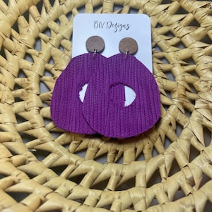 Magenta Palm Leather Dangle Earrings: Handmade Boho Statement Jewelry