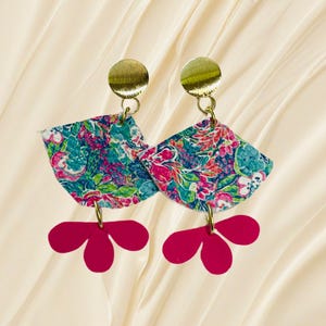 Multi-Color Leather Dangle Earrings: Brass Connector, Handmade