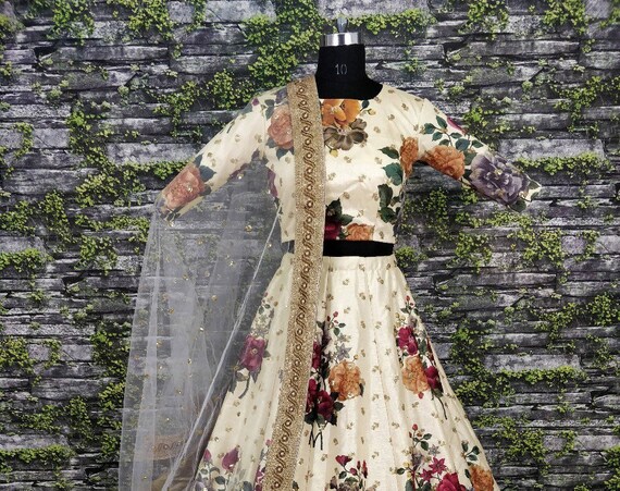 Sabyasachi inspireed designer partywear Off white lehenga choli for women