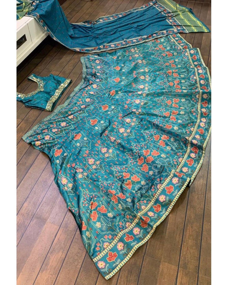 Designer Bottle green satin silk partywear wedding haldimehendi ready lehenga choli