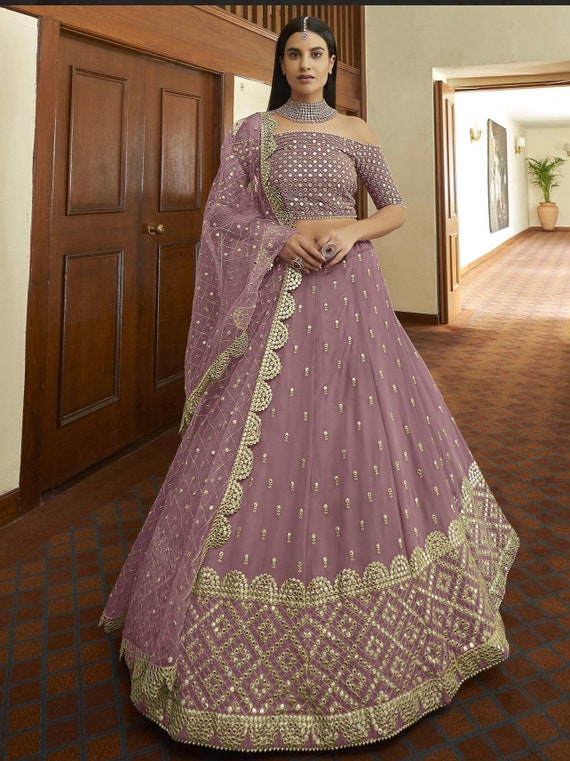 Mauve Gota Embroidered Georgette Party Wear Lehenga Choli