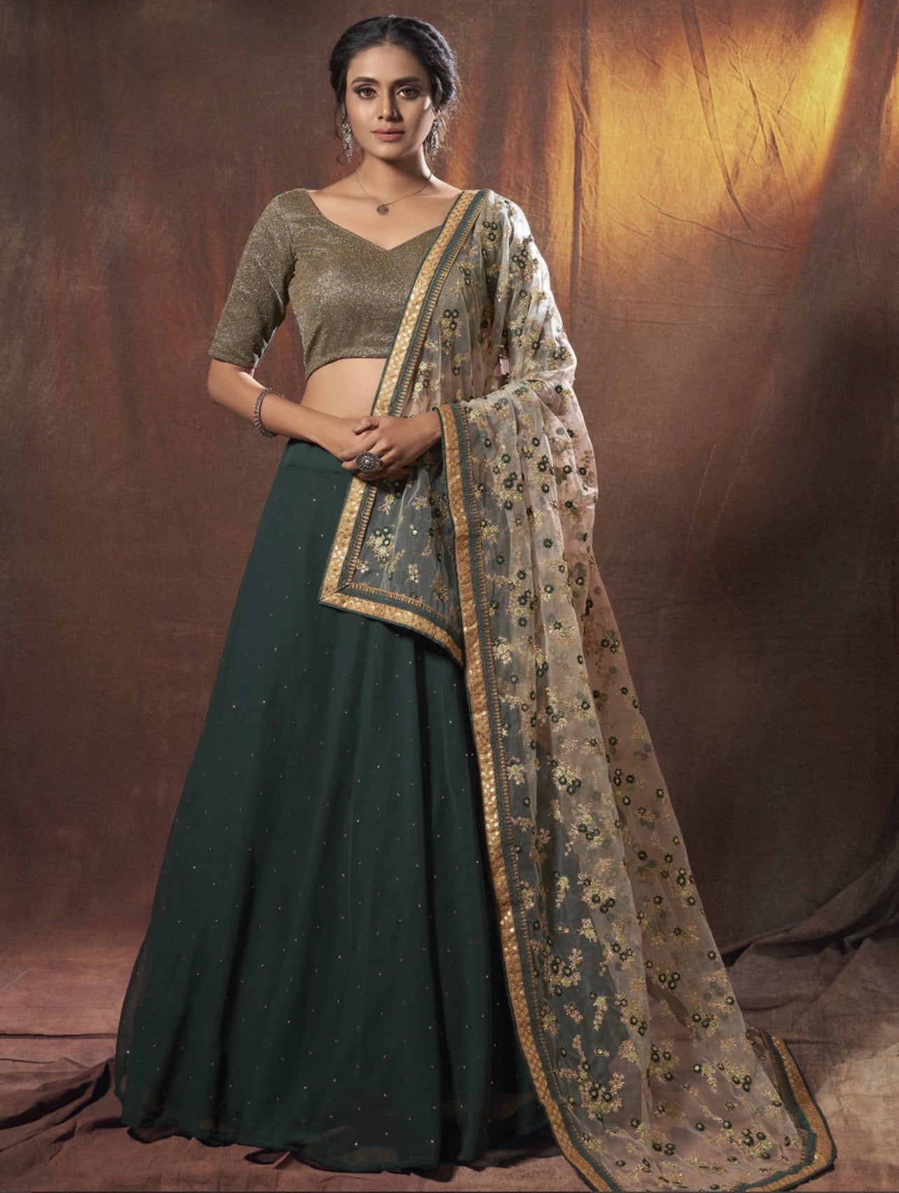 green and gold indian dress