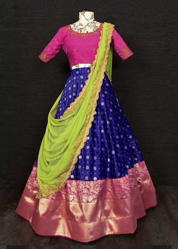 Royal Blue Jacquard Festival Wear Half Saree Lehenga Choli