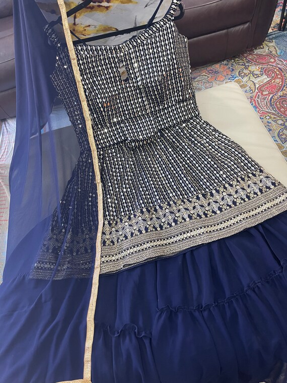 Blue Georgette mirror work indianwear/pakistani sharara suit