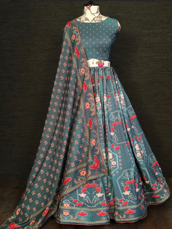 Green mehendi/haldi Floral Printed Silk Festival Wear Lehenga Choli
