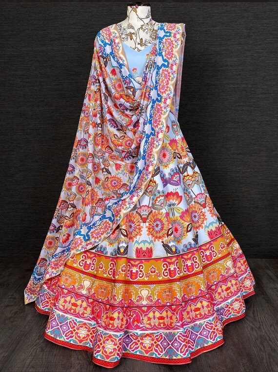 Astonishing Multi-Color Floral Printed Silk Festive Lehenga Choli