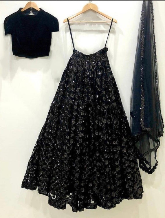 Ready to wear Black designer net lehenga with thread work lehenga choli