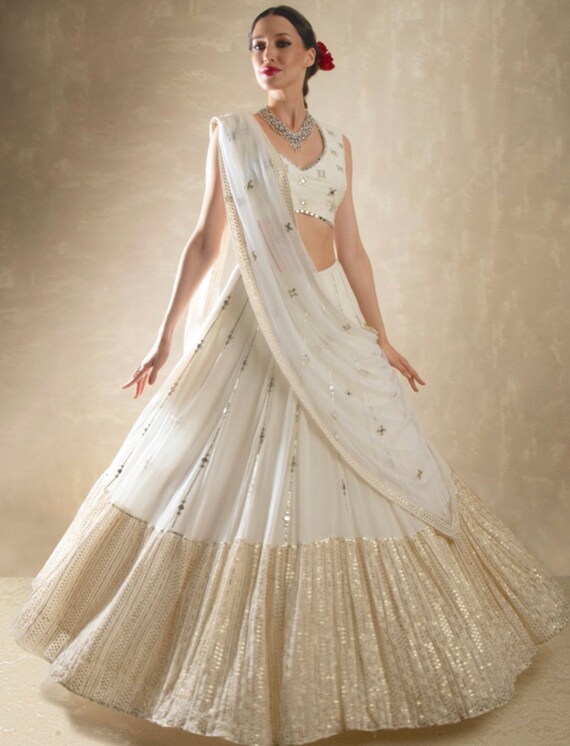 White Sequins Silk Party Wear Lehenga Choli With Dupatta wedding Indian dress, bollywood designer indian women wear