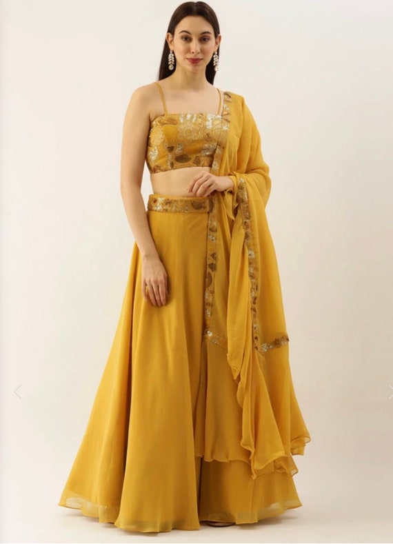 Lehenga choli Sabyasachi Yellowmehendi for women lehenga choli- Mehendi oufit-designer-Dholki-navratri-indianwear traditional chaniya choli