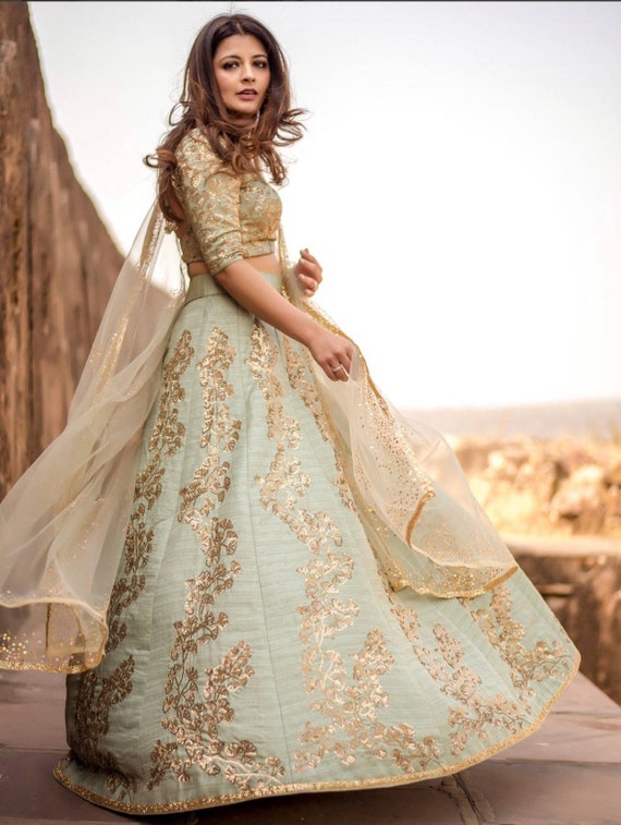 Pista Green Sequins Embroidered Wedding Wear Mehendi Lehenga choli for women bollywood designer indian women wear outfit