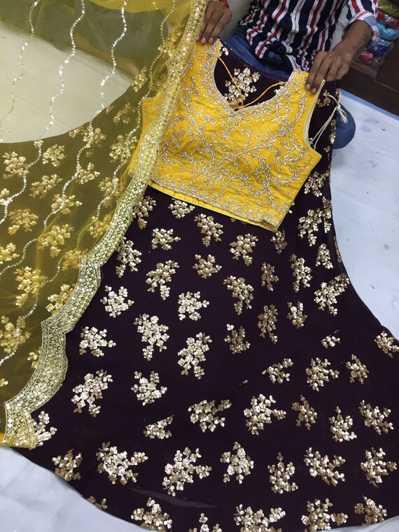 Yellow mehendi /haldi outfit Heavy Embroidered Georgette Party Wear Stylish lehenga choli