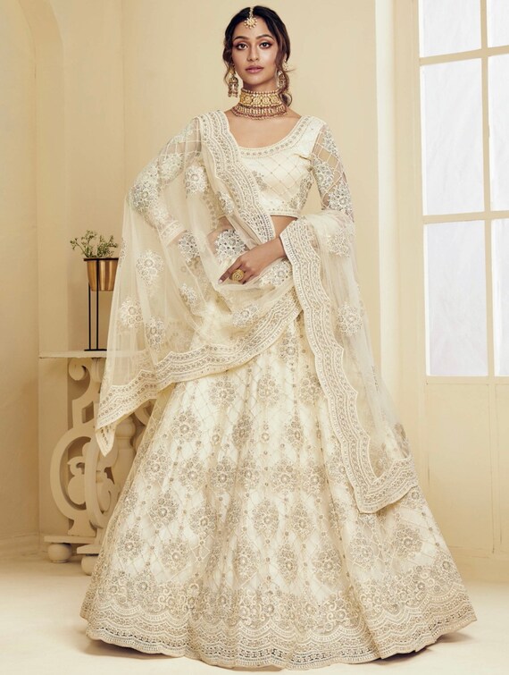 Golden/pista/white/lilac Coding Embroidery Net Bridal Wear Lehenga Choli
