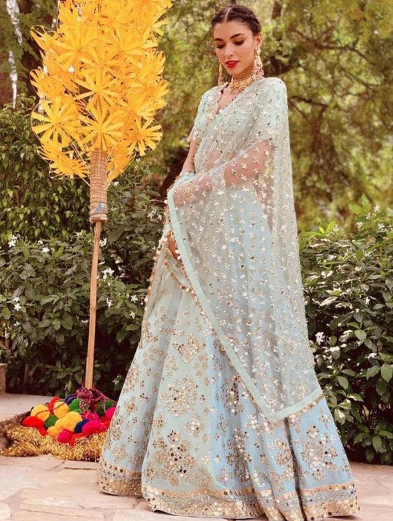 Lehenga choli Designer pastel pista Wedding/bride/bridesmaids blouse set indian traditional women wear chaniya choli/gagra