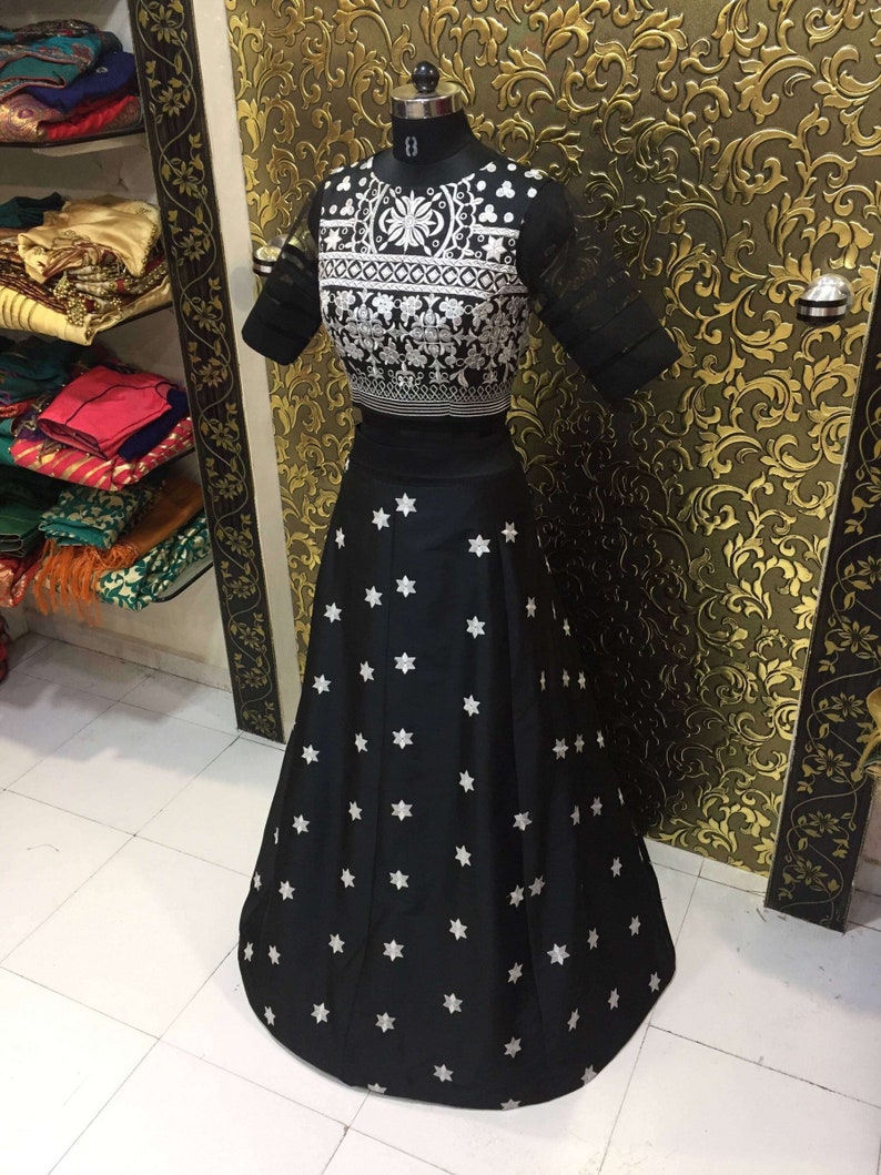 Black Embroidered Taffeta Silk Designer Lehenga Choli Stylish lehnga choli indian wear dresses
