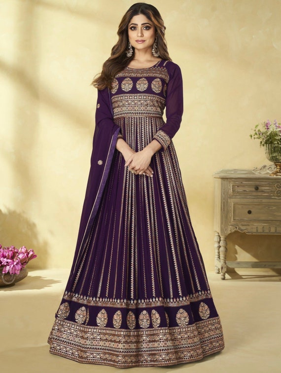 Incomparable purple Zari Work Georgette Ready-Made Anarkali gown