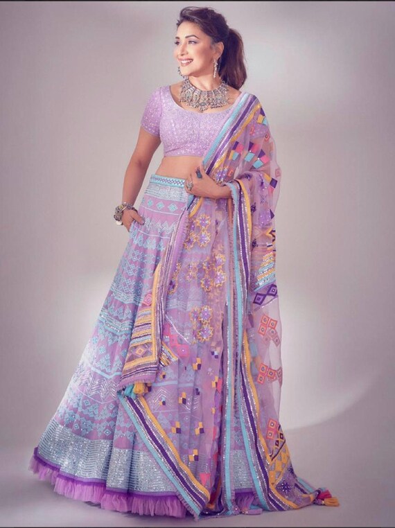 Designer Purple Sequin Net Party Wear Lehenga Choli