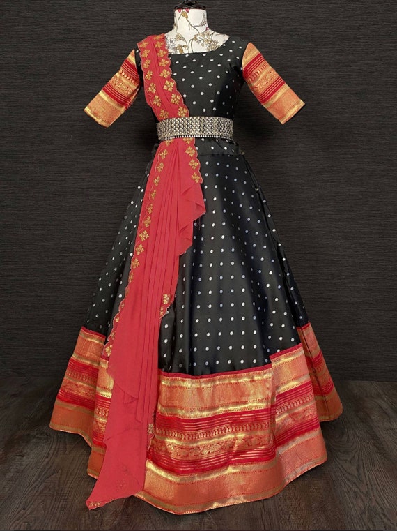 Black Jacquard Festival Wear Half Saree Lehenga Choli