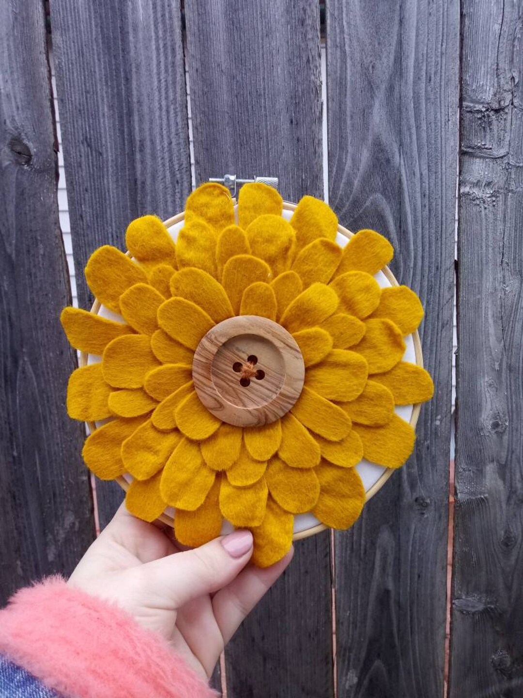 Yellow Felt Flower Hoop Wall Hanging Etsy