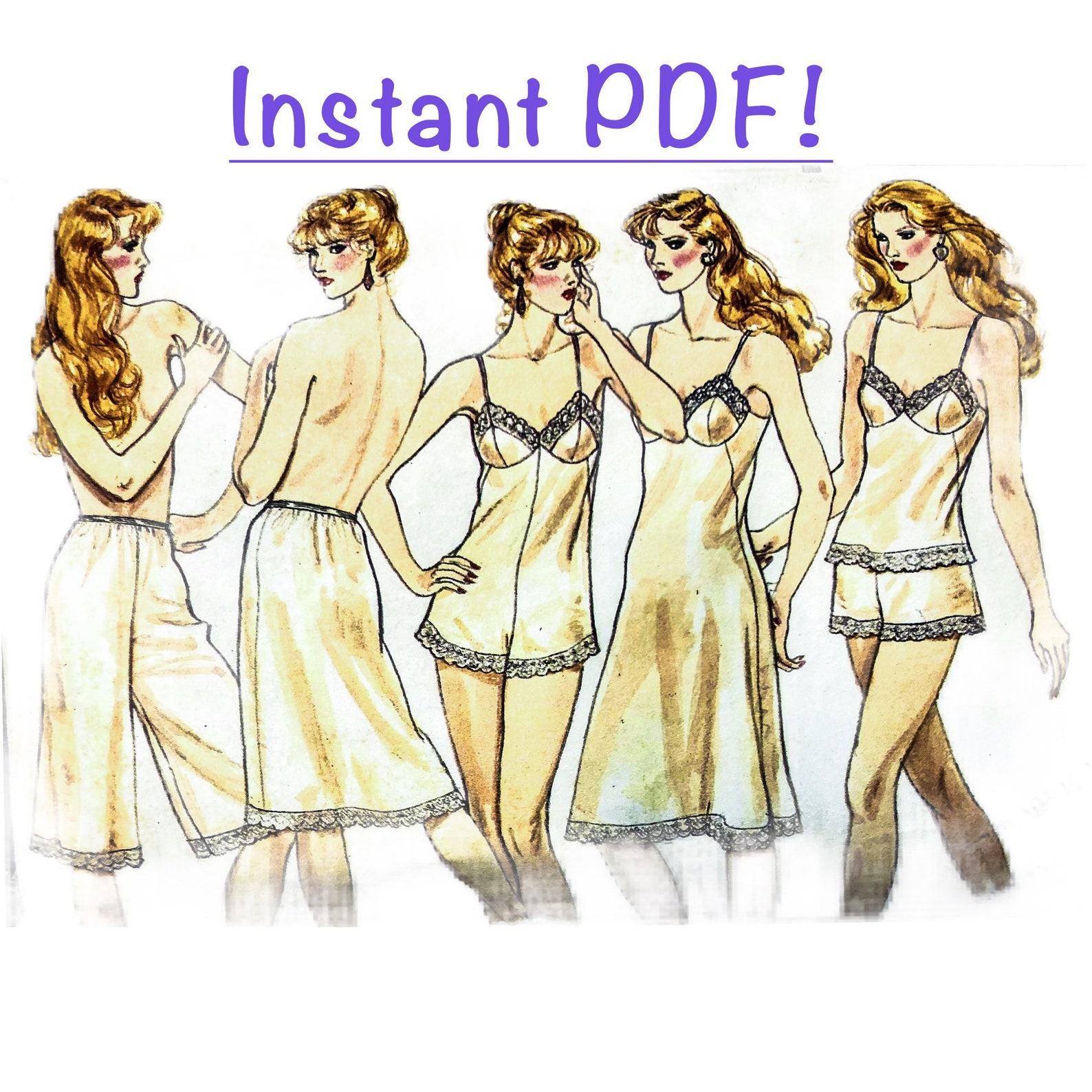 Vintage Vogue Lingerie Sewing Pattern PDF download slip Etsy