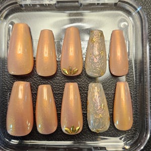 Peach Glitter Press On Nails | Iridescent Nails | False Nails | Handmade Nail Set | Reusable Glue On Nails | Shimmer | Holographic Nails