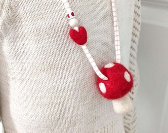 Felt Mushroom Necklace, Mushroom Necklace