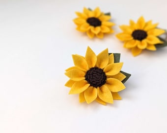 Sunflower Hair Clip, Felt handmade sunflower baby toddler hair clip, Nylon headband, Sunflower Hair Clip Set of 2