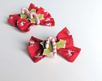 Christmas Bow, Red Christmas Bow, Candy Cane Hair Clip, Christmas Hair Clip