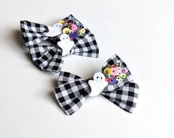 Ghost Bow Clip, Bow Hair Clip, Halloween Hair Clip, Halloween Accessories, Sequin Bow