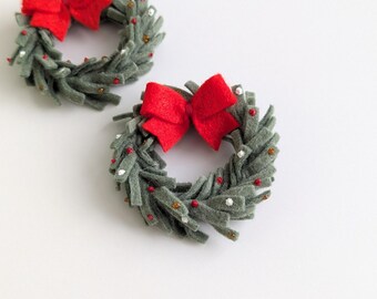 Christmas Wreath Hair Clip, Christmas Clip, Red Bow Wreath Hair Clip, Christmas Accessories