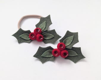 Holly Hair Clip, Christmas Hair Clip, Holly Nylon Headband, Christmas Nylon Headband