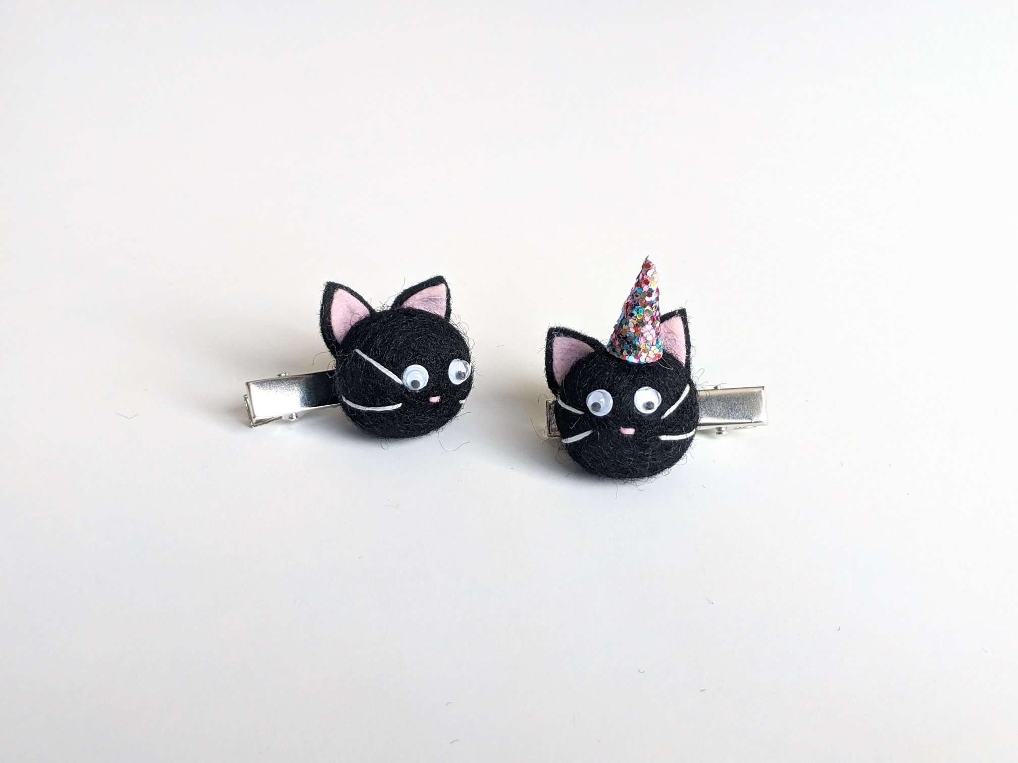 Black Cat Hair Clip Set Black Cat Pigtail Set Halloween Etsy