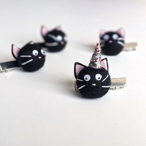 Black Cat Hair Clip Set, Black Cat Pigtail Set, Halloween Accessories, Halloween Cat, Black Cat Hair Clip, Black Cat Clip