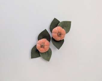 Felt Blush Pumpkin Hair Clip Set of 2, Blush Pumpkin Hair Clip Set of 2, Halloween Accessories, Blush Pumpkin, Ponytail Pumpkin Hair Clips