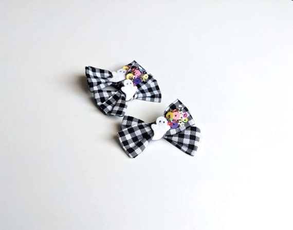 Ghost Bow Clip, Bow Hair Clip, Halloween Hair Clip, Halloween Accessories, Sequin Bow