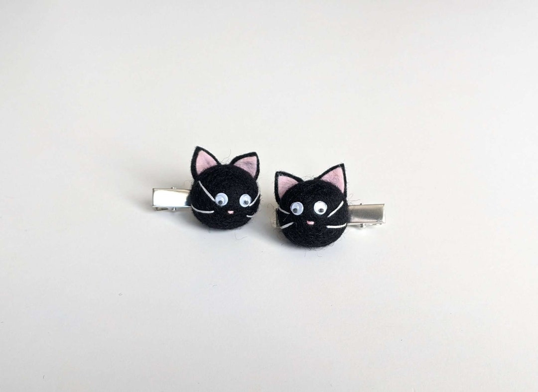 Black Cat Hair Clip Set Black Cat Pigtail Set Halloween Etsy