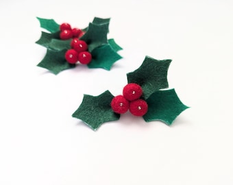 Felt Christmas Holly Hair Clip,  Holly Hair Clip, Holly Christmas Baby Nylon Headband