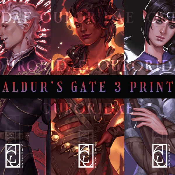 PREORDER | Baldur's Gate 3 A4 poster prints: Astarion, Karlach, Shadowheart, Dame Aylin