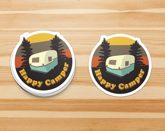 Retro 70s Groovy Happy Camper Sticker