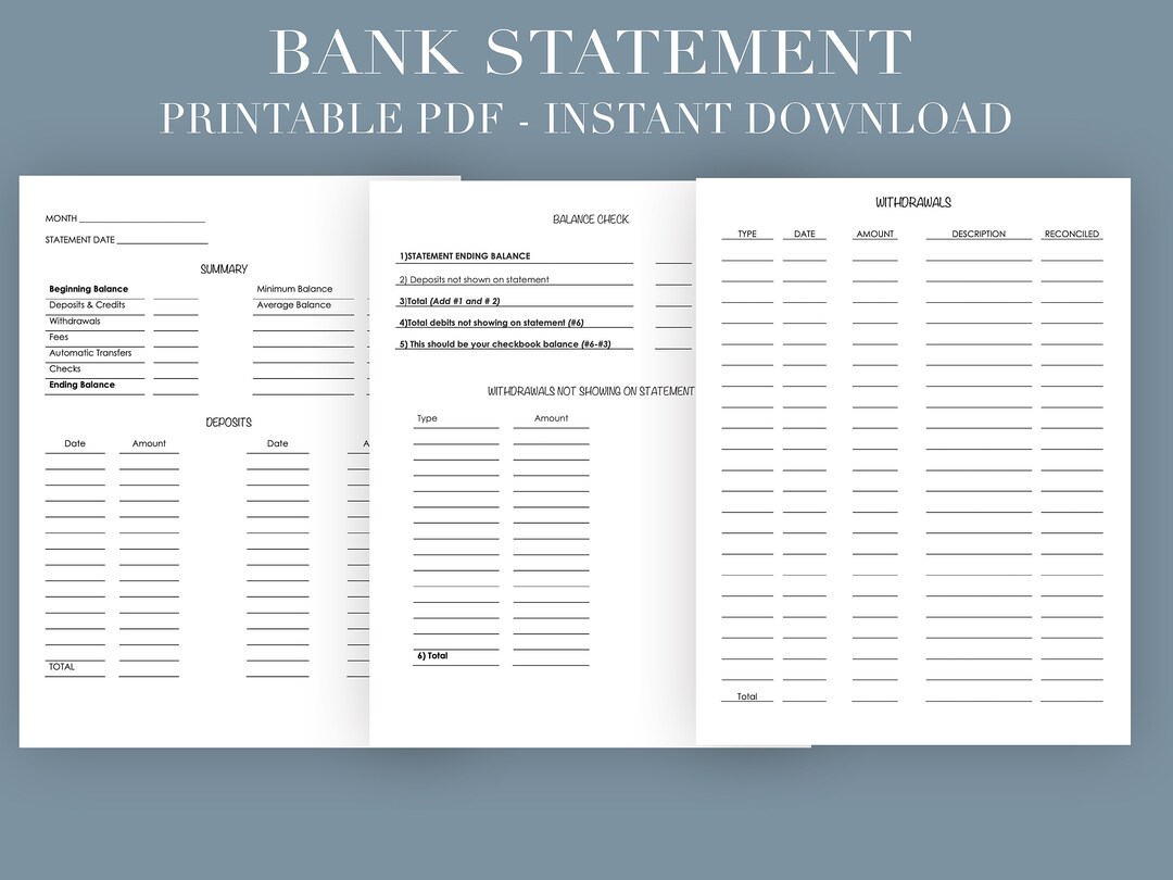 Bank Account Tracker-financial Planner- Printable -PDF - Etsy